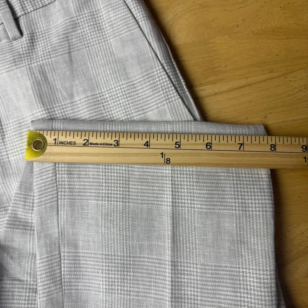 Banana Republic LINEN Blend Tailored Fit Pants Mens 31x28 Grey Glen Plaid Flat